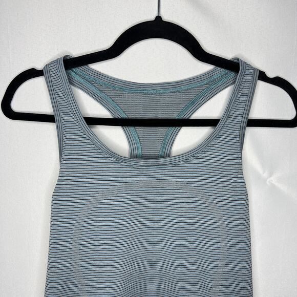 Lululemon Stripe Rhino Grey Black Blue Swiftly Tech Racerback Tank 2.0 Race Sz 8 - Picture 2 of 5